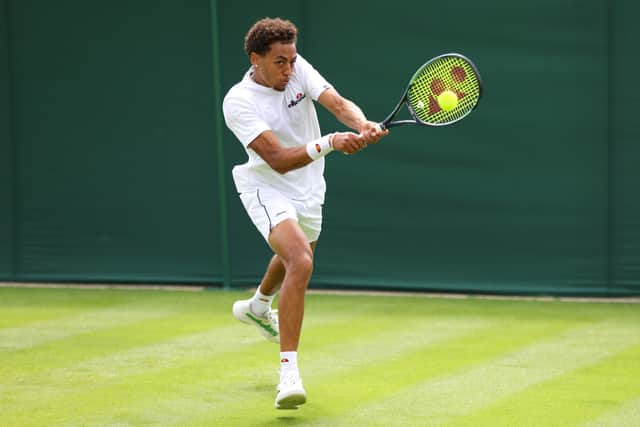 Hull's Paul Jubb plays a backhand during training at Wimbledon. (Photo by Clive Brunskill/Getty Images)