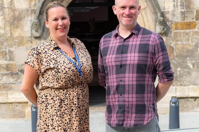 Jo Davey, Managing Director, and Colm Docherty, CEO, Founder and Owner of Edge45, outside the new Guildhall offices
