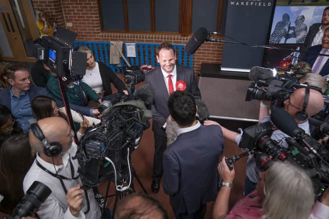 Simon Lightwood speaks to the media after winning the Wakefield by-election.