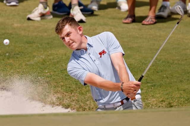 Barclay Brown playing for Team Great Britain and Ireland plays his shot from the bunker on the 17th hole during Day One of The Walker Cup at Seminole Golf Club on May 08, 2021 in Juno Beach, Florida. (Picture: Cliff Hawkins/Getty Images)