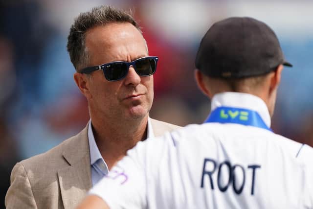 Former England captain Michael Vaughan with England's Joe Root after day five of the third LV= Insurance Test Series Match at Emerald Headingley Stadium, Leeds.