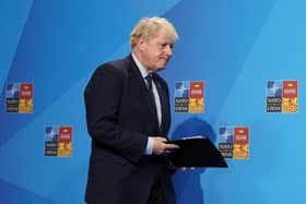 Prime Minister Boris Johnson during a press conference at the Nato summit in Madrid, Spain