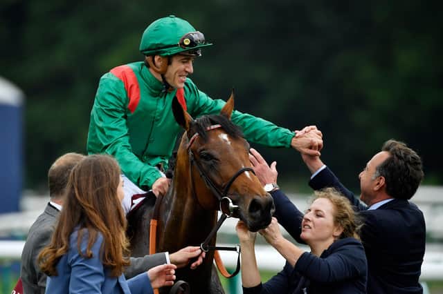 Favourite’s chance: Christophe Soumillon and Vadeni head the ante-post market for today’s Coral-Eclipse at Sandown. 
(Photo by JULIEN DE ROSA/AFP via Getty Images)