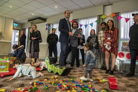 The ‘bridging hotels’ were set up to provide temporary accommodation for refugees after airlifts began from Afghanistan last August, but some refugees are now faced with the prospect of a second autumn and winter without a permanent resettlement.
Pictured: The Duke of Cambridge meeting refugees last year
