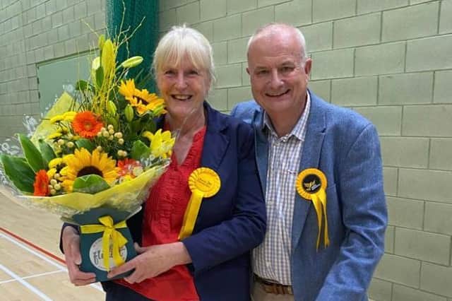 Newly elected councillor Jayne Phoenix with Denis Healy, deputy Lib Dem group leader