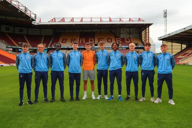 Bradford City's intake of new professionals, including goalkeeper Heath Richardson (centre). Picture courtesy of Bradford City AFC.