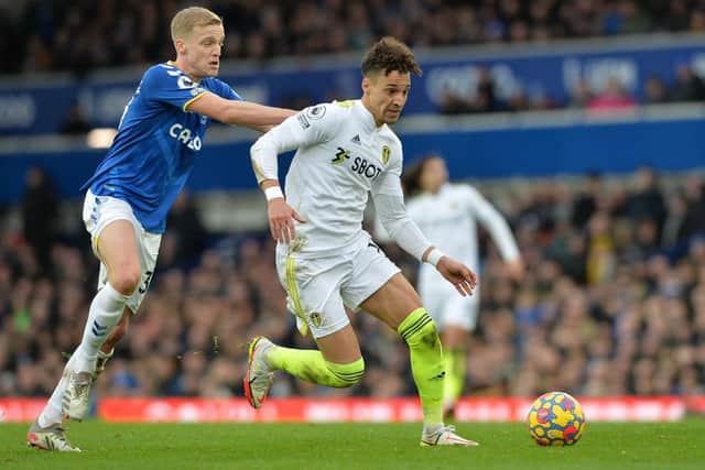 RELEGATION RIVALS: But Everton's January loanee Donny van de Beek and Leeds United's Rodrigo were both able to help their sides stay in the Premier League