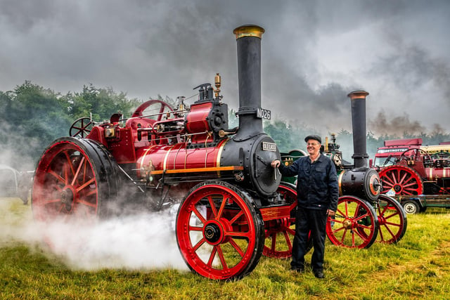 John Appleby, of Pickering, infront of Old Lass, a 1901 7 horsepower agricultural Traction Engine.