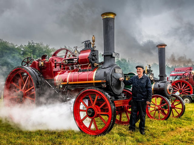 John Appleby, of Pickering, infront of Old Lass, a 1901 7 horsepower agricultural Traction Engine.
