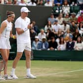 Olivia Nicholls and partner Kyle Edmund of Great Britain interact during their Mixed Doubles First Round match against Coco Gauff and Jack Sock of United States of America. (Picture: Ryan Pierse/Getty Images)