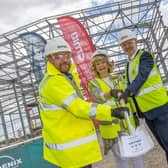 (From left) Martin Watson, GMI Construction Director, Wakefield council leader Denise Jeffery, and Steve Anderson, PHOENIX Group’s UK Group Managing Director