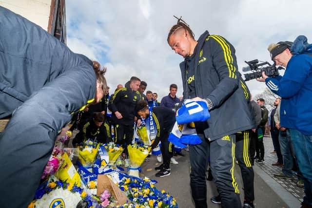 RESPECTS: Kalvin Phillips marks the deaths of Chris Loftus and Kevin Speight at Elland Road