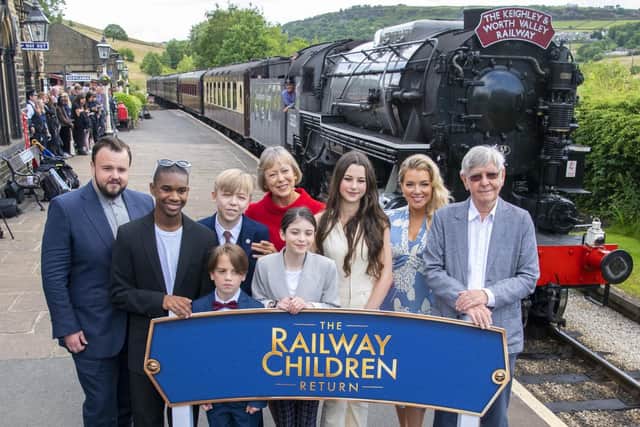 Cast members for The Railway Children Return World Premiere at Oakworth Station on the Keighley and Worth Valley Railway to be taken to Keighley PIcture House to view the film.. Picture Tony Johnson