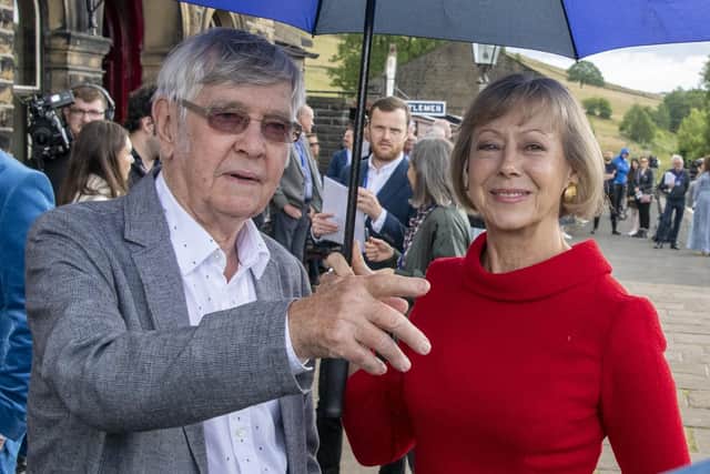 Cast members Tom Courtenay and Jenny Agutter arrive for The Railway Children Return World Premiere at Oakworth Station on the Keighley and Worth Valley Railway to be taken to Keighley PIcture House to view the film. Picture Tony Johnson