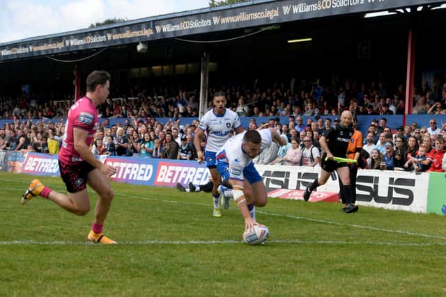 At the double: Max Jowitt, of Wakefield Trinity, scoring his second try of the match. Picture: James Hardisty