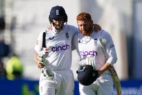 England's Joe Root and Jonny Bairstow shared an unbroken stand of 150. Picture: PA.