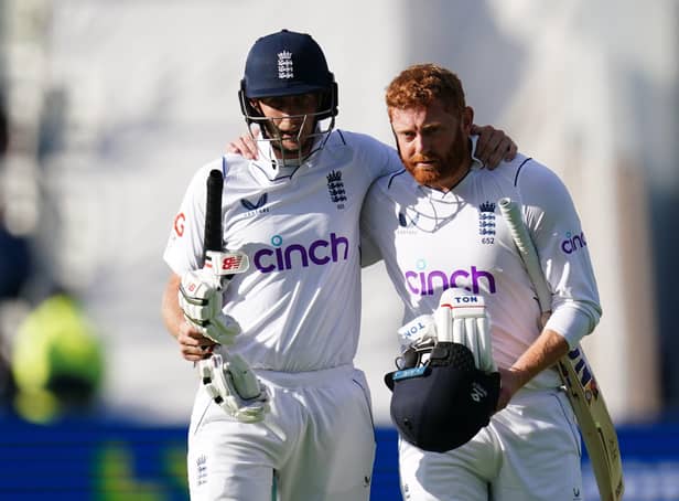 England's Joe Root and Jonny Bairstow shared an unbroken stand of 150. Picture: PA.