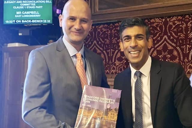 Prof Zahir Irani with Rishi Sunak in Parliament, where he discussed a potential rail hub for the city.