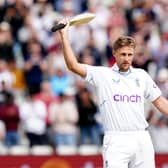 England's Joe Root celebrates his century on day five of the fifth LV= Insurance Test Series match at Edgbaston (Picture: PA)