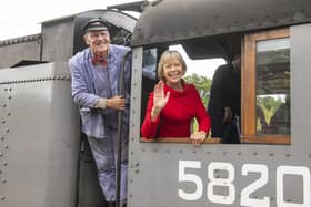 Jenny Agutter  with train driver Nick Hellewell at Oakworth Station before The Railway Children Return world premiere at Keighley. Picture: Tony Johnson