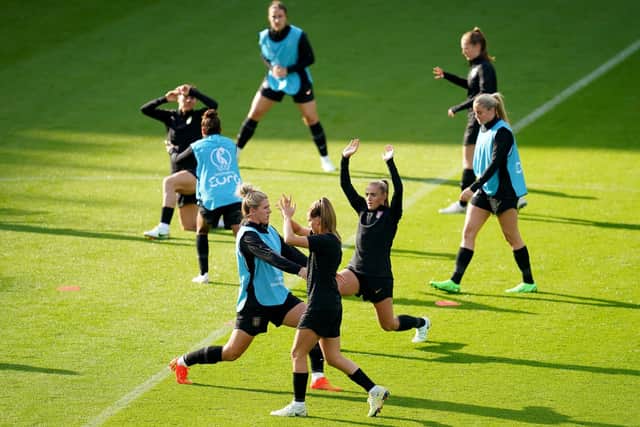 England players training at Old Trafford.