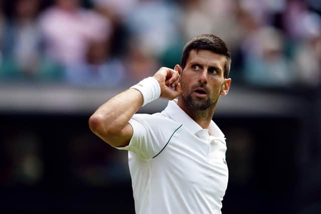 Novak Djokovic reacts to a shout from the crowd during his quarter final match against Jannik Sinner Picture: Aaron Chown/PA