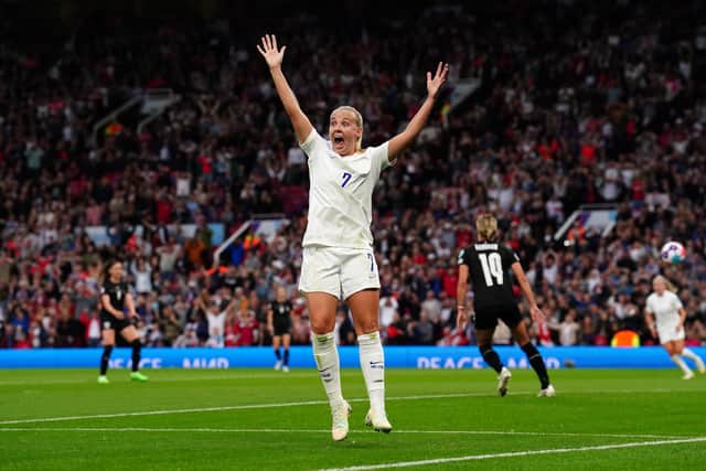 Gunned down: England's Whitby-born Arsenal striker Beth Mead celebrates scoring the only goal against Austria. Picture: Martin Rickett/PA Wire.