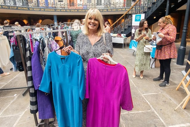 Christine Talbot donates three super-smart dresses for the Smart Works Leeds charity fashion sale at the Corn Exchange