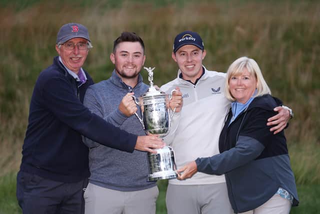 Happy family: Matt Fitzpatrick, second right, celebrates his US Open win with his family. (Photo by Warren Little/Getty Images)