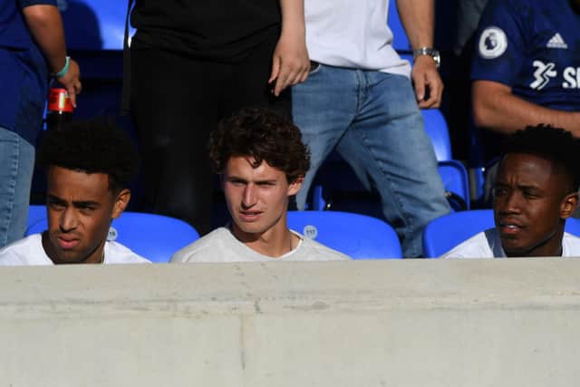 United's new signings Tyler Adams, Brenden Aaronson and Luis Sinisterra in the crowd.  Picture: Jonathan Gawthorpe