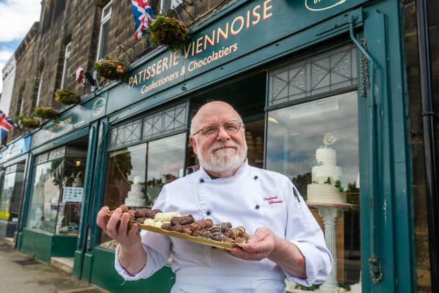 Baker and chocolatier Trevor Backhouse outside Patisserie Viennoise, in Westgate, Otley