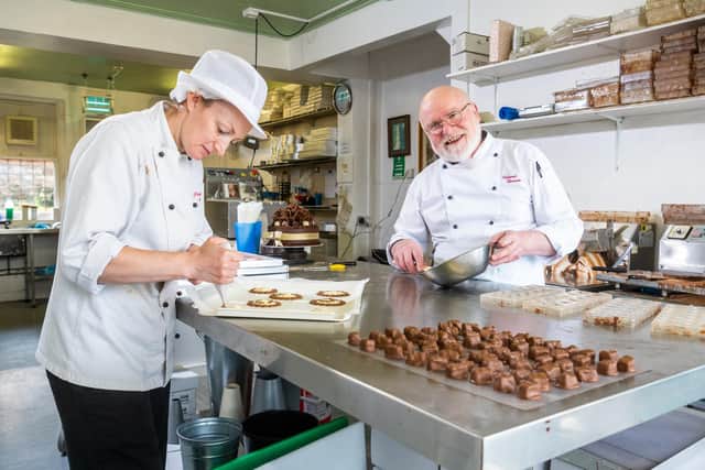Trevor working alongside staff member Emma White, who has been part of the Patisserie Viennoise team for over 20 years