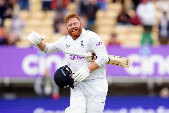 England's Jonny Bairstow celebrates on day five of the fifth LV= Insurance Test Series match at Edgbaston (Picture: PA)