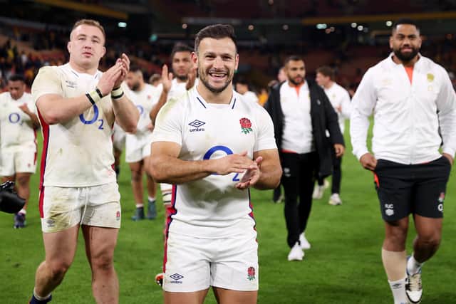Danny Care of England applauds the fans after game two of the International Test Match series between the Australia Wallabies and England at Suncorp Stadium on July 09, 2022 in Brisbane, Australia. (Picture: Cameron Spencer/Getty Images)