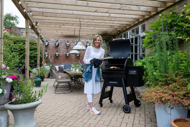 The outdoor room and Linda's Traeger grill/oven, which takes the hassle out of outdoor cooking