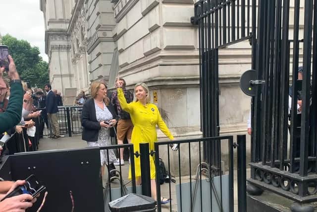 Morley and Outwood MP Andrea Jenkyns was filmed giving protestors the finger on Thursday as she passed through the security gate on Whitehall to watch Boris Johnson give his resignation speech.
Photo: Alex Clewlow