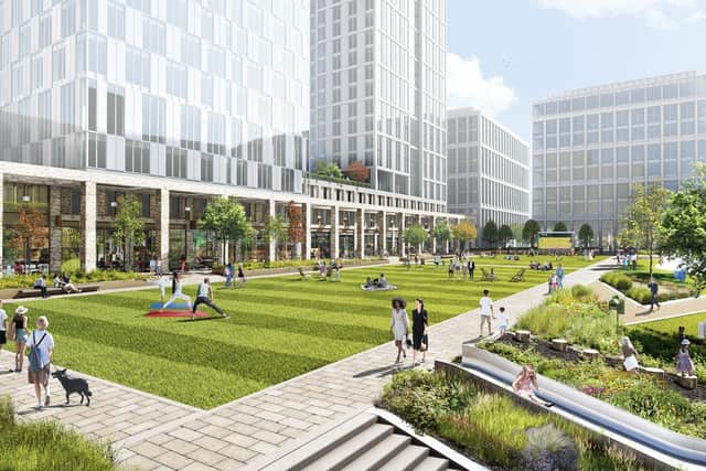 The proposals, brought forward by Caddick Developments, aim to create a green and sustainable neighbourhood, incorporating a new linear park along Sweet Street and a large central open space on a similar scale to Park Square.