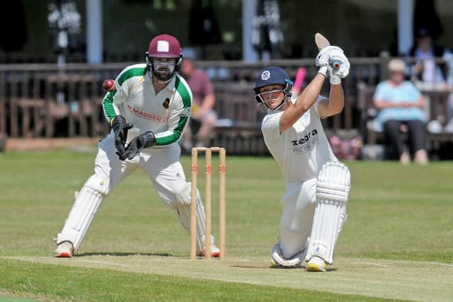 Farsley batter Ryan Cooper hits four runs against Pudsey St Lawrence (Picture: Steve Riding)
