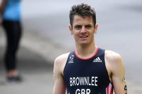 Jonny Brownlee makes his way to the medical centre after he crashed out of the race in Leeds on
11th June 2022.
 (Picture: Jonathan Gawthorpe)