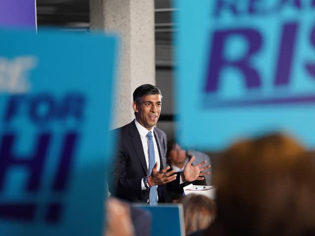 Rishi Sunak speaking at the launch of his campaign to be Conservative Party leader and Prime Minister, at the Queen Elizabeth II Centre in London.