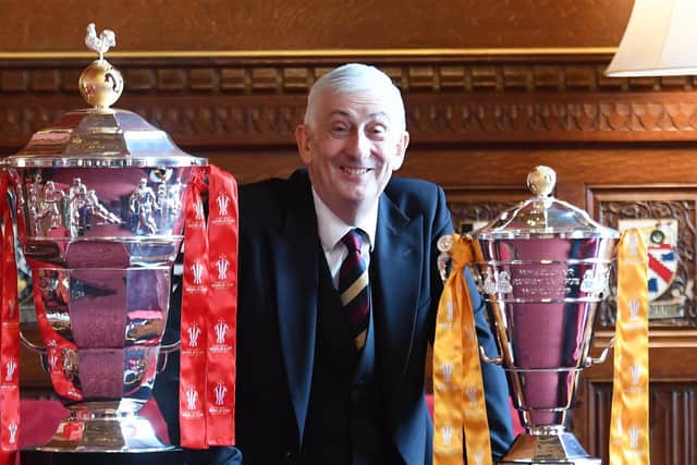 Sir Lindsay Hoyle with the World Cup trophies. (Picture: SWPix.com)