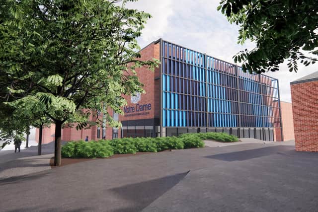 A new extension building and gateway to Notre Dame Catholic Sixth Form College is being built.