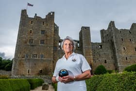 Pat Robinson, Northallerton Bowling Club's first ever female president, playing bowls at Bolton Castle.