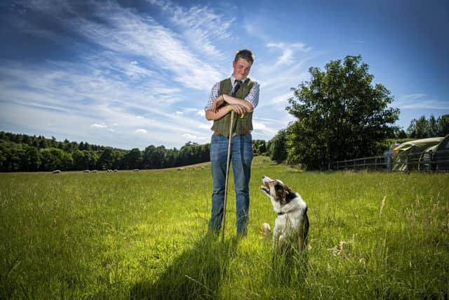 Handler Tom Simpson, 18, with his two and a half year-old dog Moss. The duo from Pateley Bridge are taking part in the Great Yorkshire Show's first ever sheepdog trials.