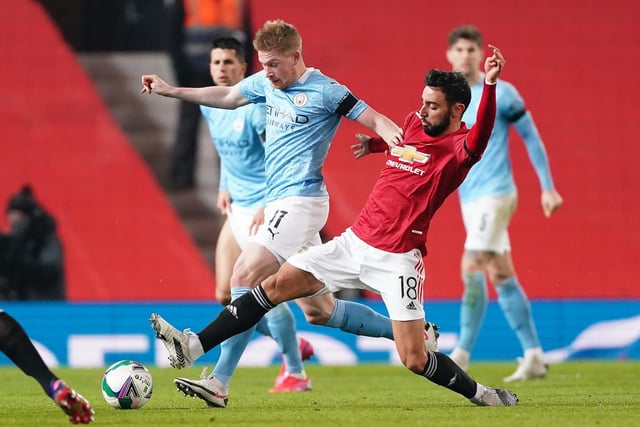 The midfield pair have been key players for their respective clubs. De Bruyne scored 15 goals and registered eight assists for Man City last season while Fernandes has 36 goals and 24 assists in 87 Premier League games.