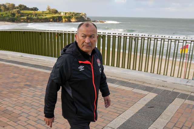 England rugby coach Eddie Jones walks along the beach front at Coogee Beach in Sydney Picture: AP/Mark Baker