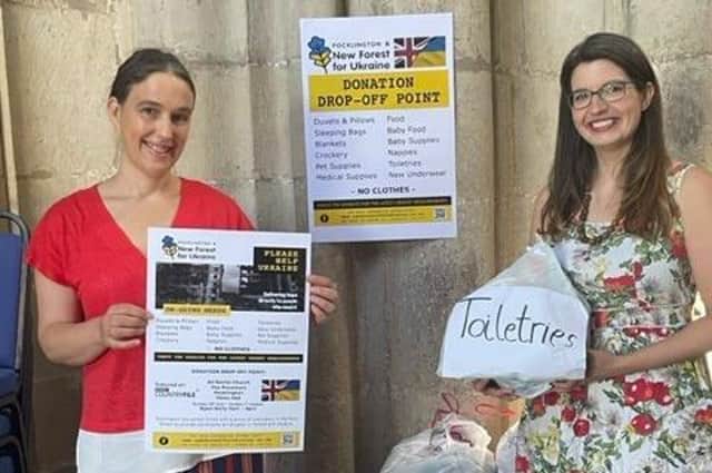 Clare Shepherdson and Robin Belder are pictured at the Ukraine donation drop-off point in Pocklington's All Saints church.