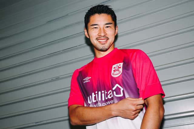 New Huddersfield Town signing Yuta Nakayama, pictured in the club's newly-released 2022/23 third kit. Picture courtesy of HTAFC