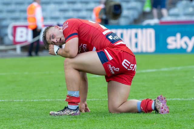 Mikey Lewis shows the pain of a derby defeat. (Picture: SWPix.com)