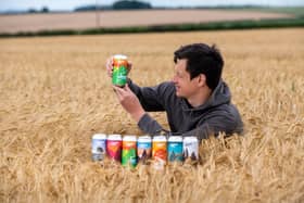 Mark Savile with his beers at the family farm in East Yorkshire